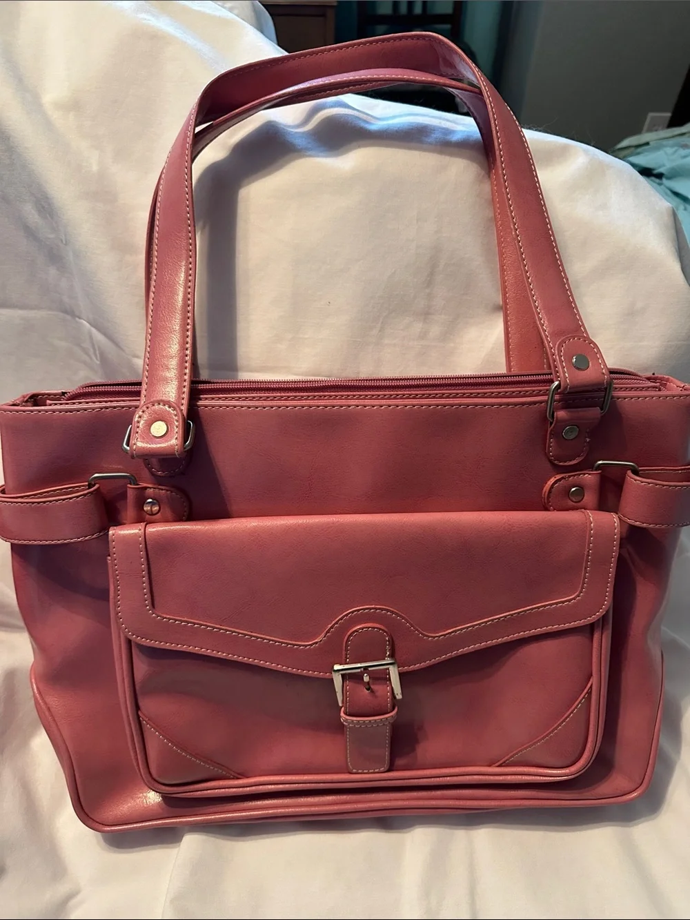 Franklin Covey Women's Leather Laptop Bag in Dusty Rose/Pink